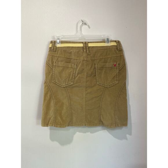 Vintage American Eagle Y2K Velour Mini Skirt Size 4 Tan with Belt - Picture 2 of 7